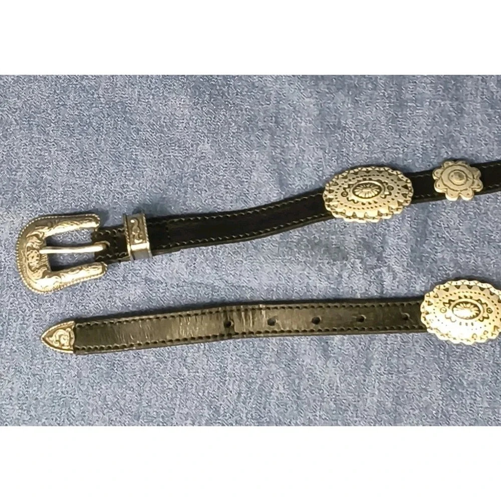 Vintage La Doppia Vita Italian Leather Western Concho Belt Black Silver Size 32